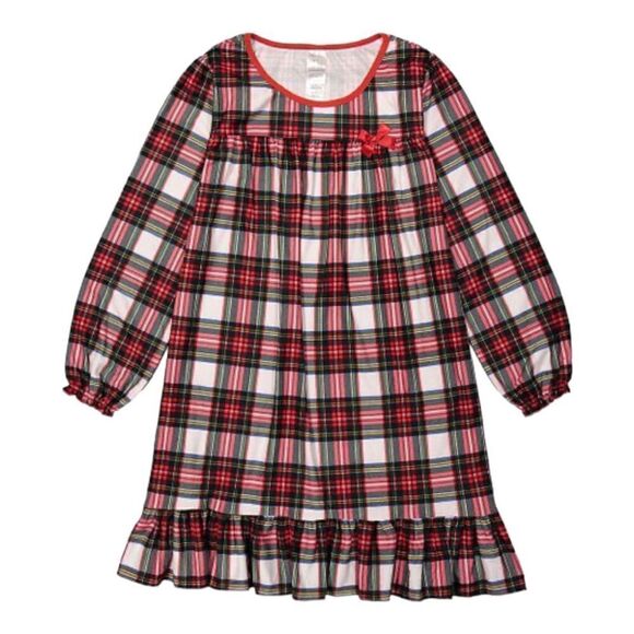 Candlesticks Girls Lg 10-12 Nightgown Gown Traditional Plaid Long Sleeve Ruffle - Picture 1 of 7